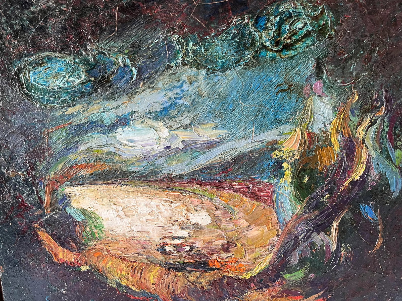 Vintage Abstract Oil Painting by F. Sovero Cuyubama (20th C) - 5