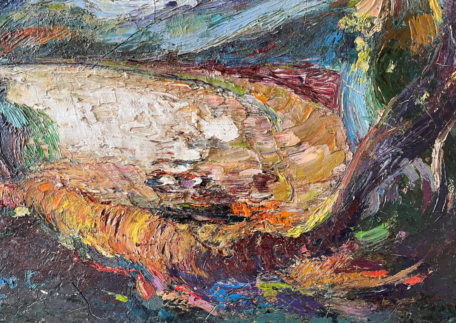 Vintage Abstract Oil Painting by F. Sovero Cuyubama (20th C) - 7