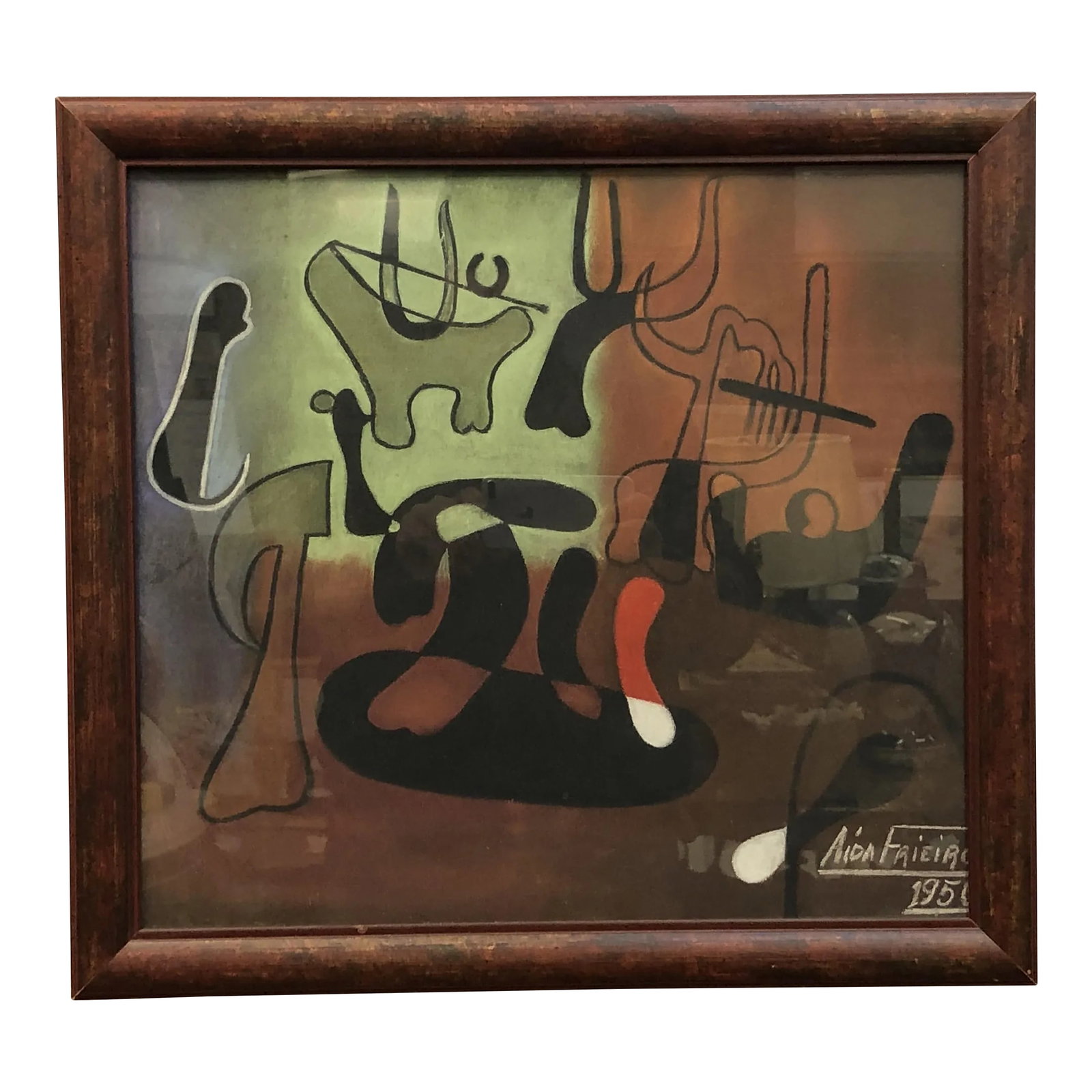 "Beneath the Abstract Sky" - Original Modern Watercolor, 1950, Signed, Framed