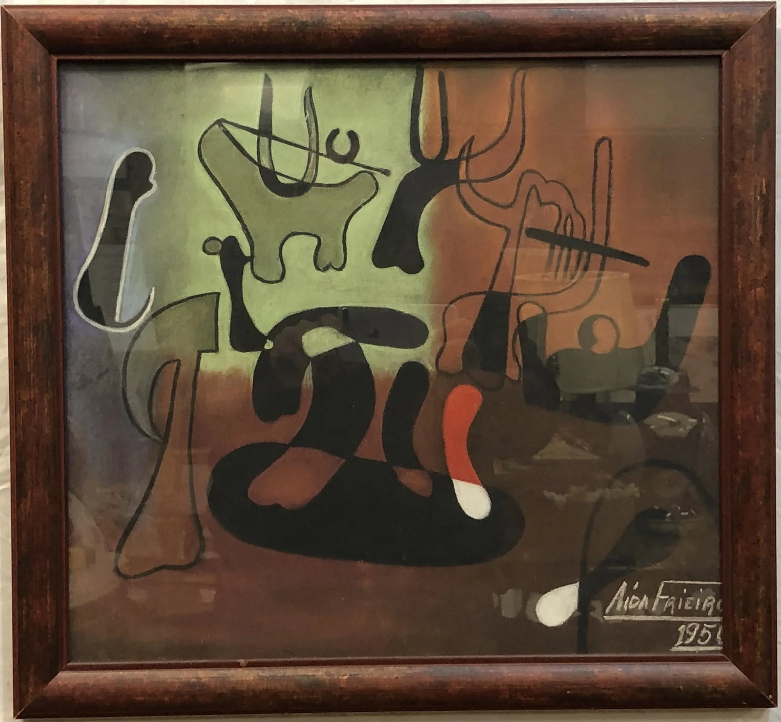 "Beneath the Abstract Sky" - Original Modern Watercolor, 1950, Signed, Framed - 3