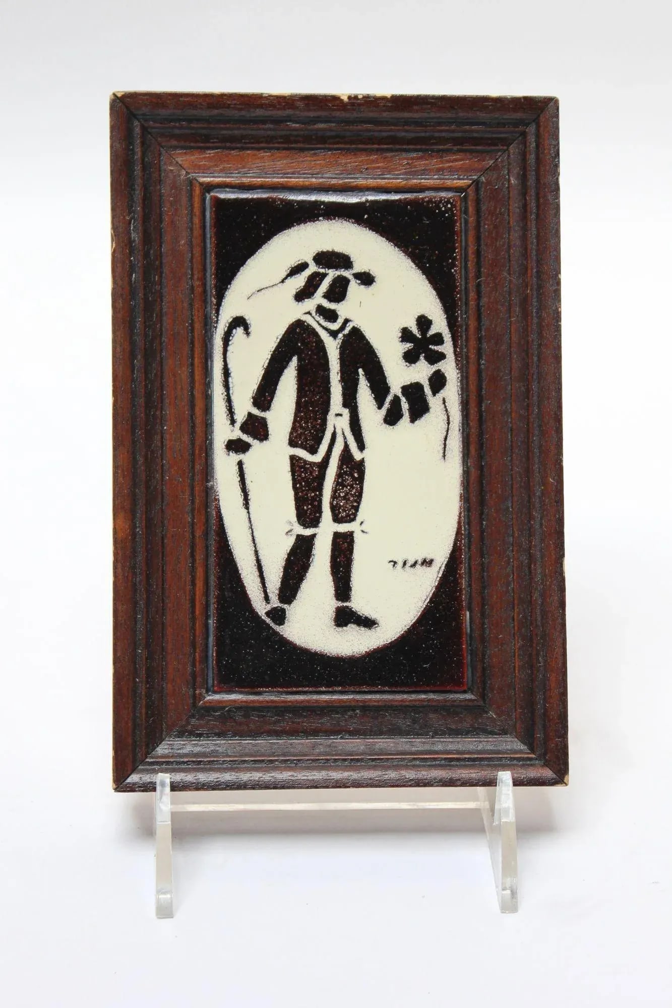 Vintage Handmade Israeli Enamel on Copper Figural Framed Silhouette Portrait - 9