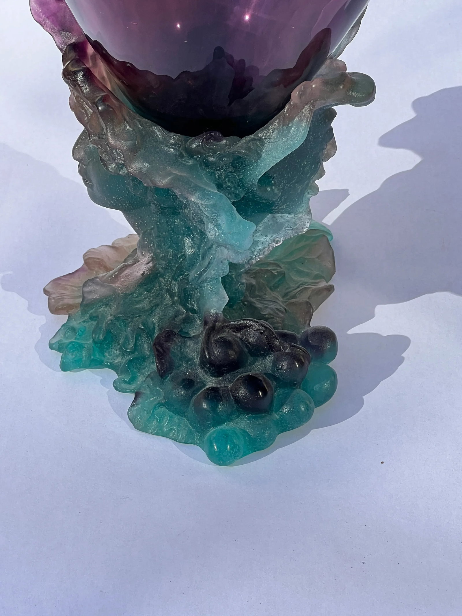French Daum Bacchus Large Green Amethyst Vase-Centerpiece P?cte De Verre - 9