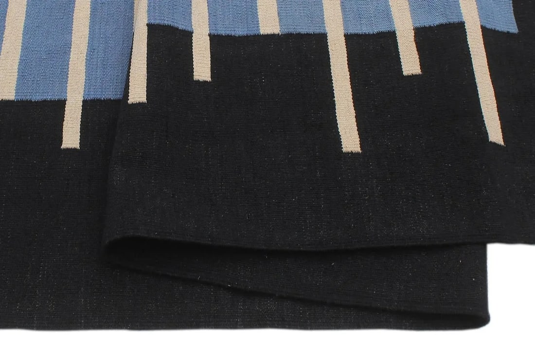 Early 21st Century Tribal Kilim Blue Black Wool Rug - 3