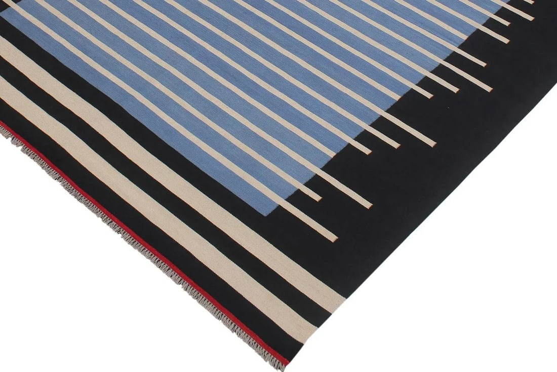 Early 21st Century Tribal Kilim Blue Black Wool Rug - 5