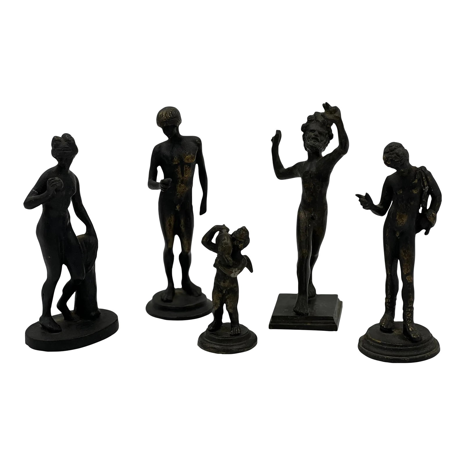 5 Piece Antique Italian Grand Tour Bronze Figures Including Venus, Eros & More!: 5 Piece Antique Italian Grand Tour Bronze Figures Including Venus, Eros & More! Each cabinet size grand tour figure modeled after the antiquity. Eros with dolphin measures 3" and others are roughly