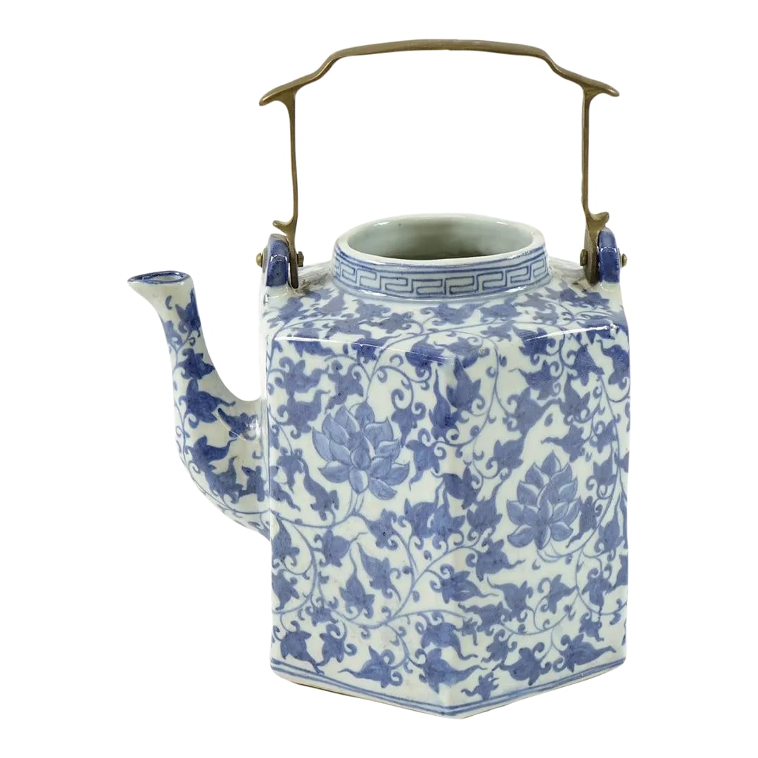 Antique Chinese Blue and White Porcelain Hexagonal Teapot: Antique Chinese Blue and White Porcelain Hexagonal Teapot - 8.5" x 11.5" Condition: Alterations: Unknown Imperfections: Some Imperfections Condition Notes: Good Condition - See pictures for more