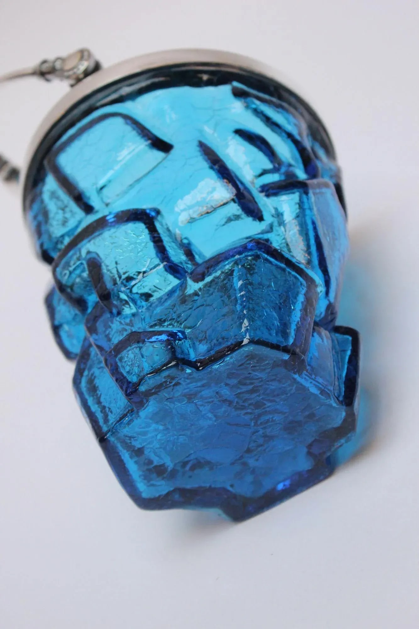 Vintage Blue Crackle Glass "Iceberg" Ice Bucket With Silver Handle - 9
