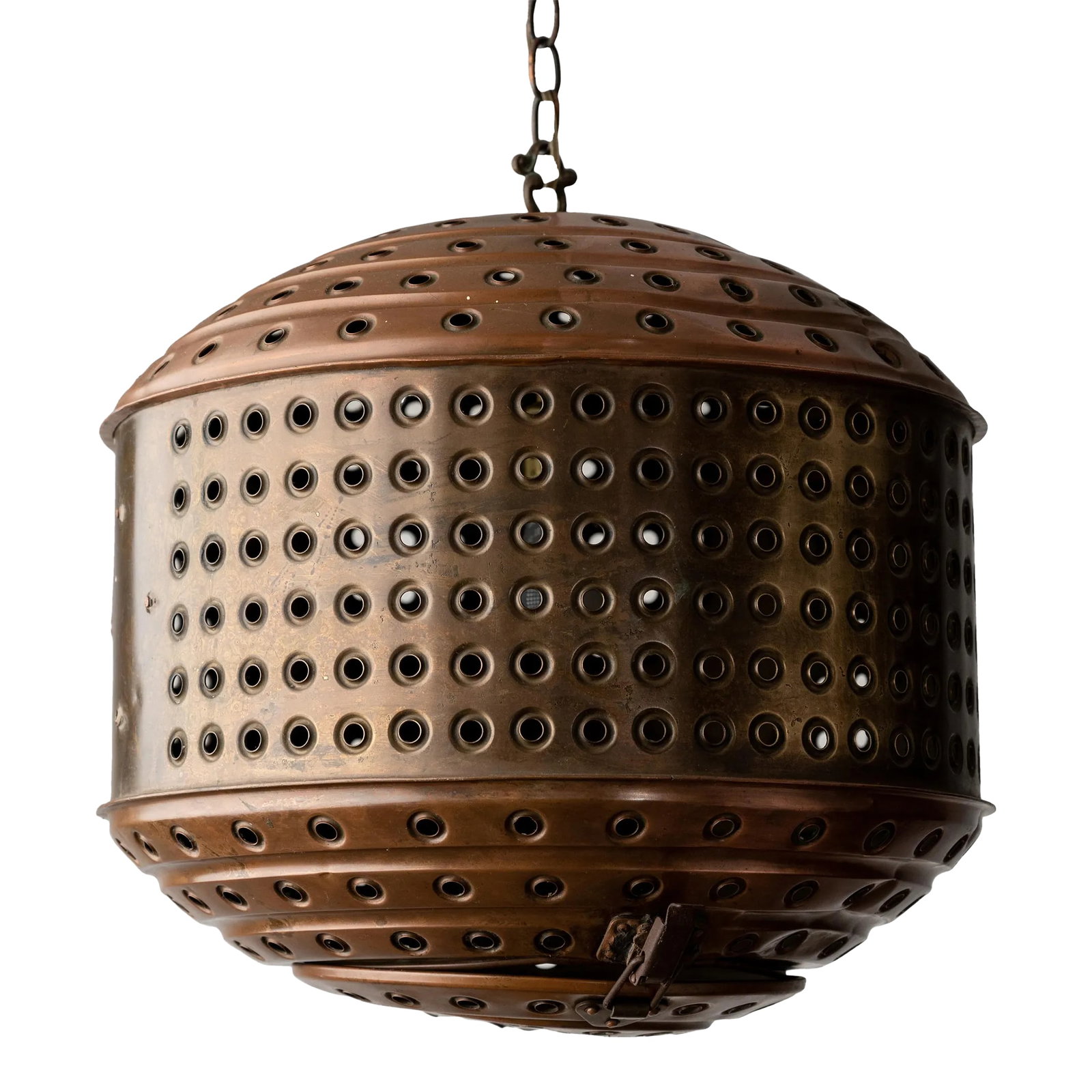 Antique Washing Machine Drum Light: An antique copper washing machine drum ceiling light, Germany, mid-20th Century. 20 inches wide by 17 inches tall Condition: Alterations: Original Condition Unaltered Imperfections: Some