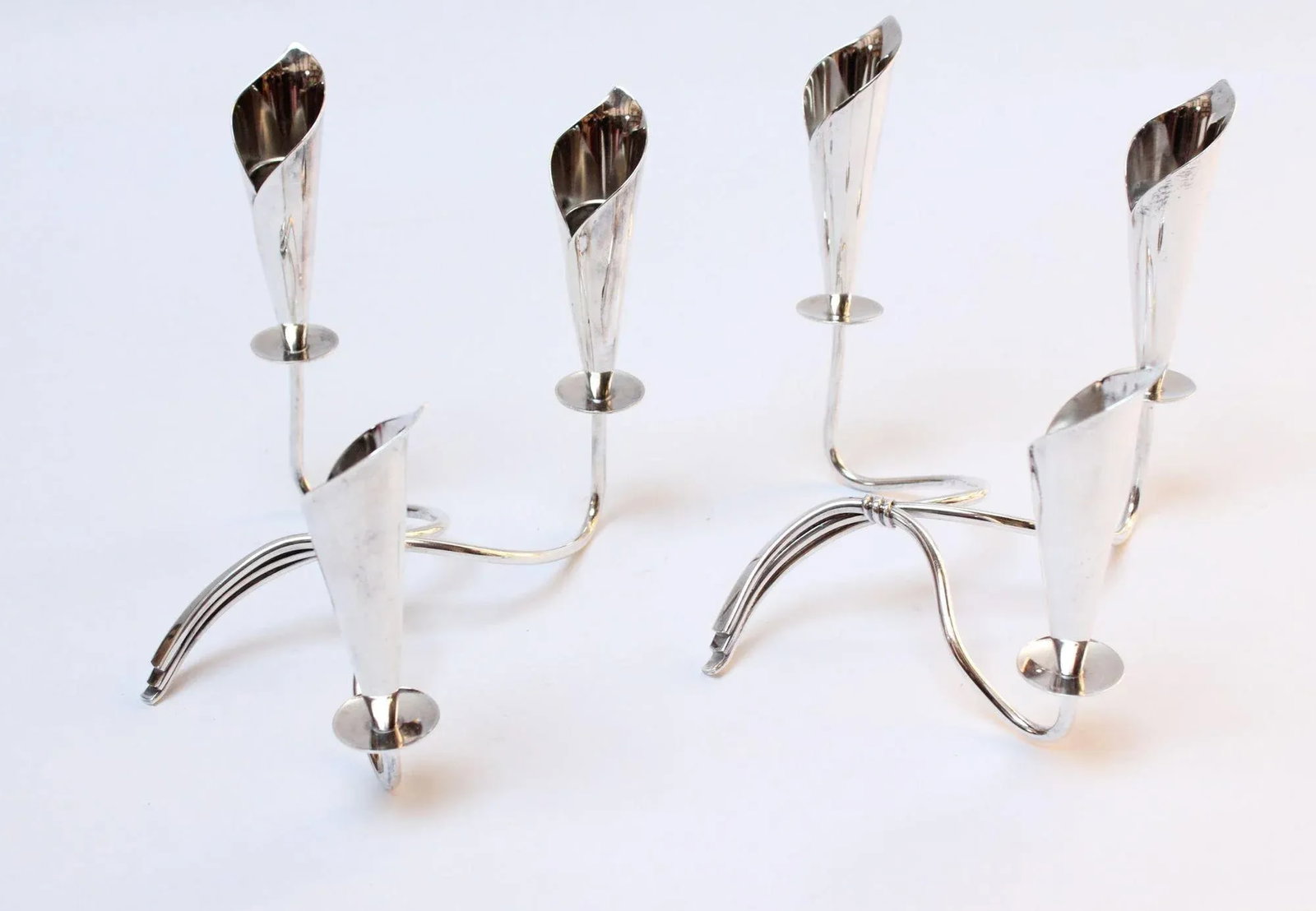 Pair of Danish Modern Silver-Plated Calla Lily Candle Holders by Hans Jensen - 3