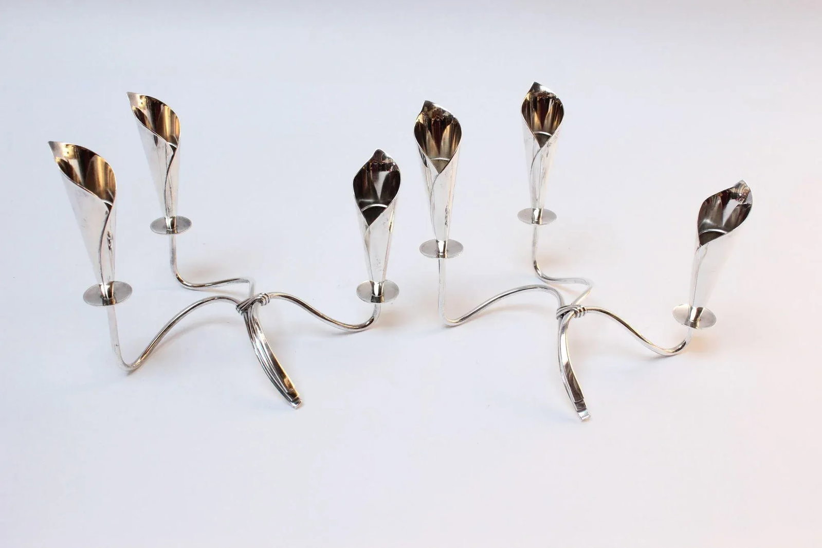 Pair of Danish Modern Silver-Plated Calla Lily Candle Holders by Hans Jensen - 4