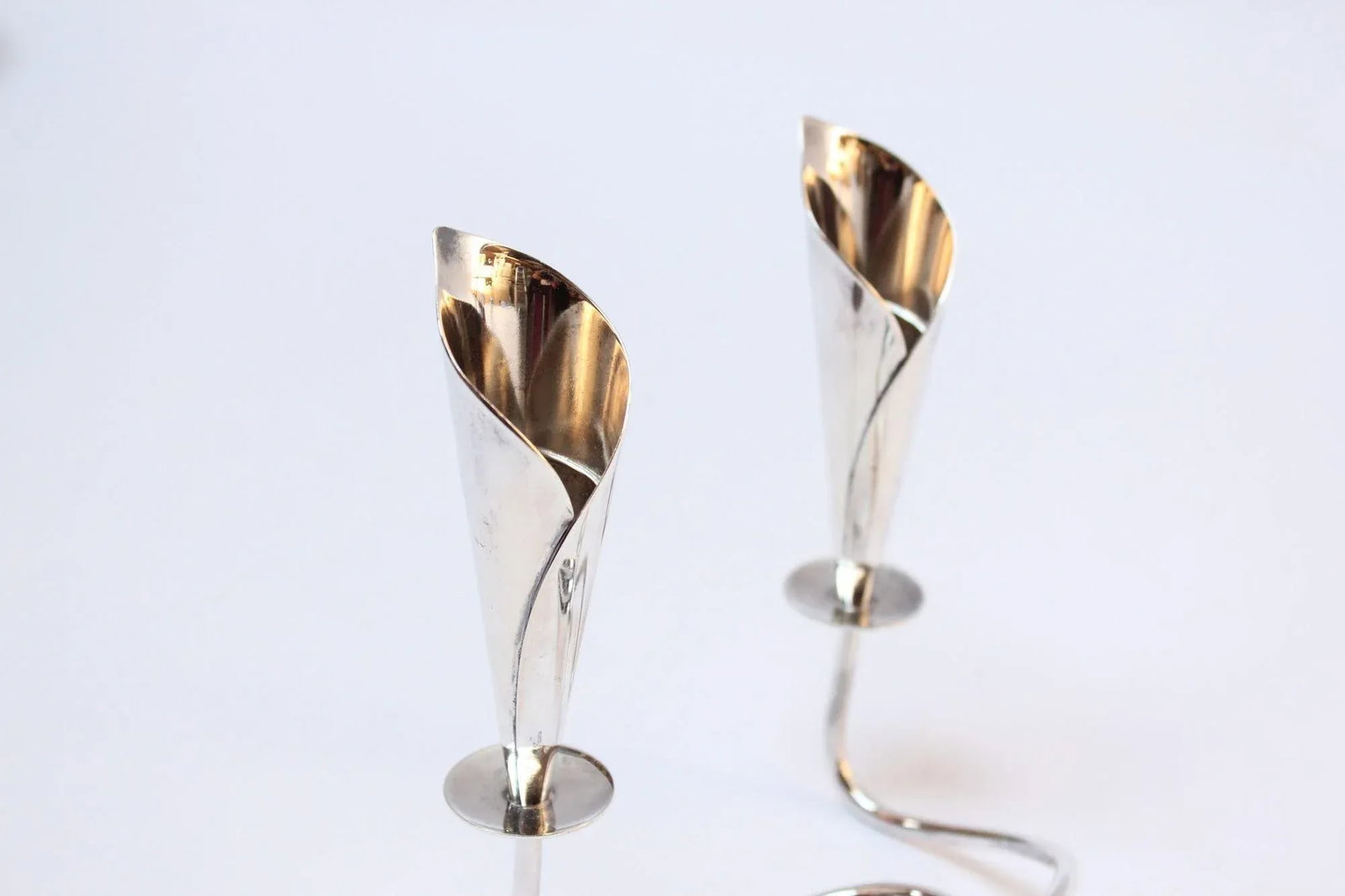 Pair of Danish Modern Silver-Plated Calla Lily Candle Holders by Hans Jensen - 6