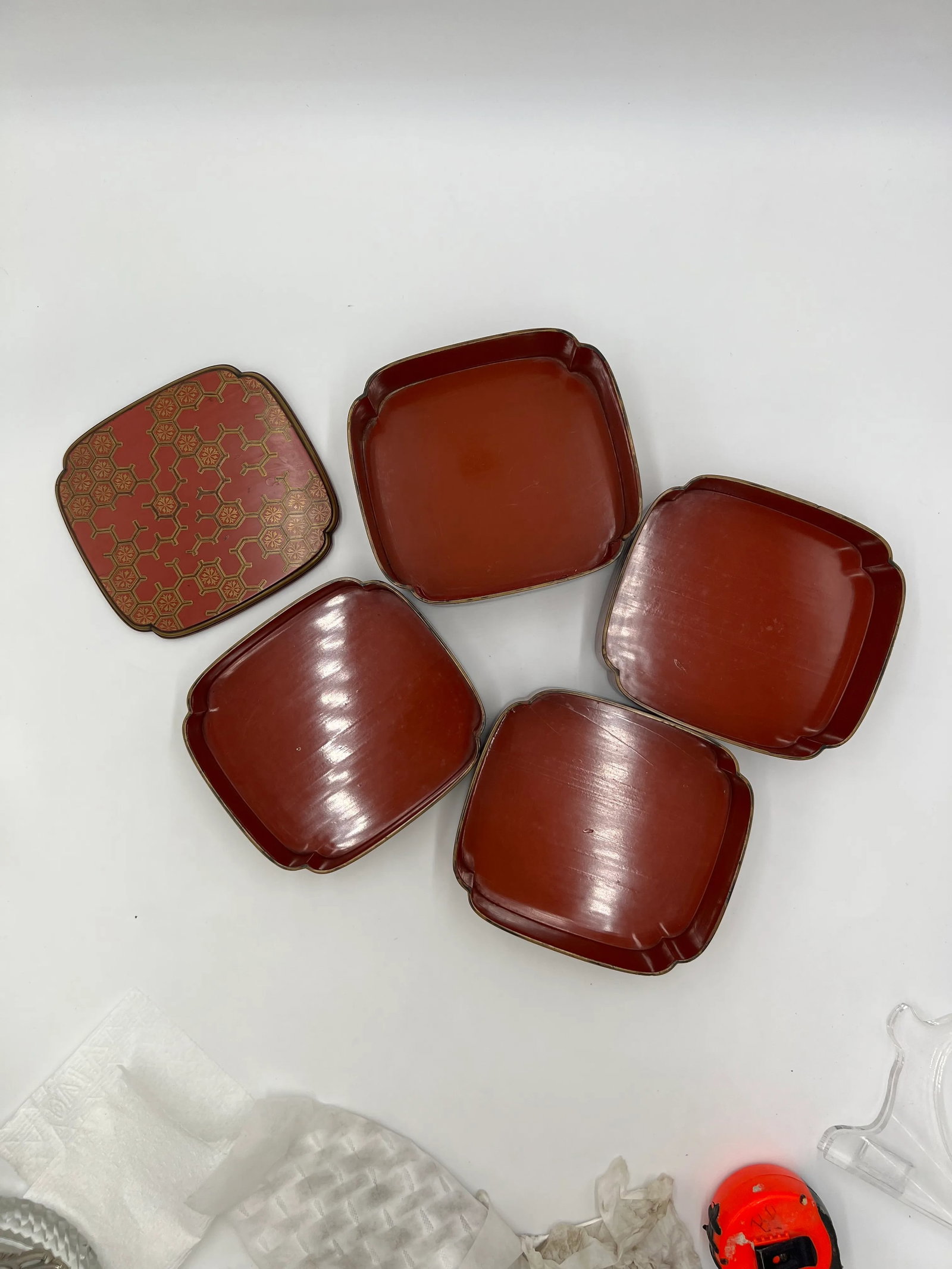 Antique Japanese Jubako 4-Tiered Bento Red Lacquerware Box - 8