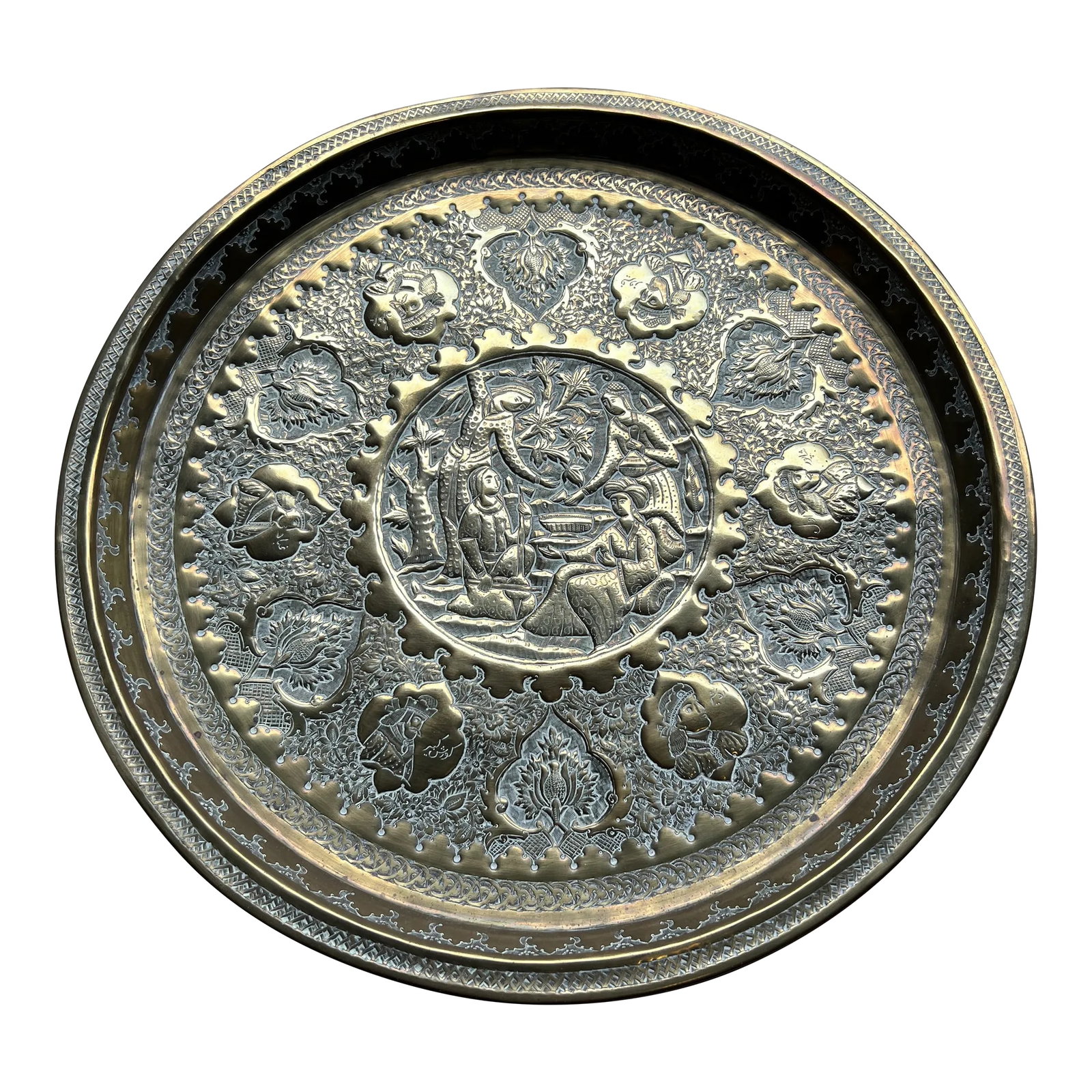 Antique Brass Dragons Tray: This intricate brass dragon platter is the perfect piece for any kitchen, library, or study and adds an Asian vibe to anywhere it is placed. Condition: Alterations: Original Condition Unaltered