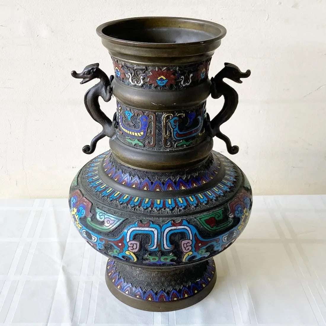Early 20th Century Japanese Champleve Brass Vase - 2