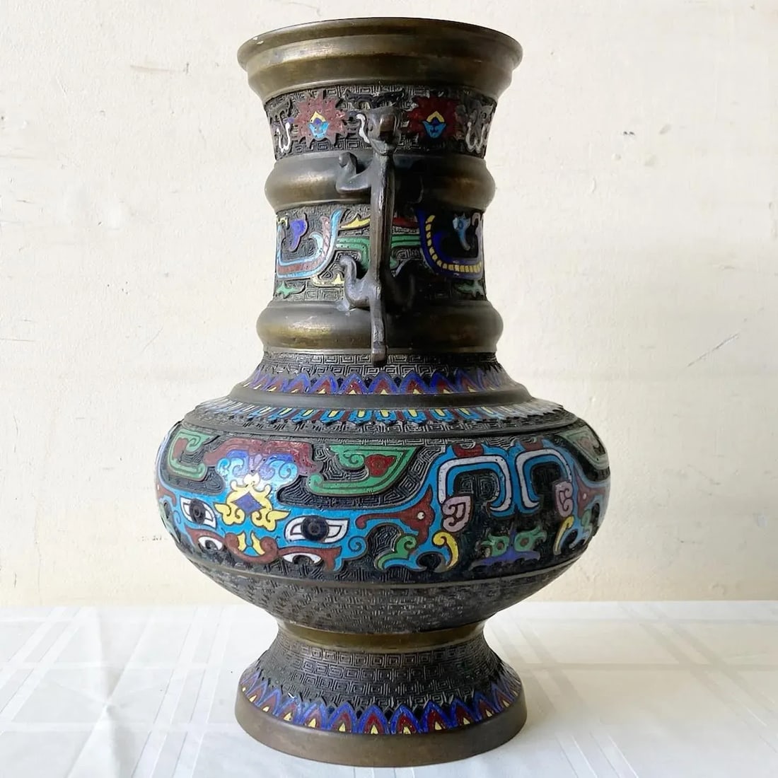 Early 20th Century Japanese Champleve Brass Vase - 3