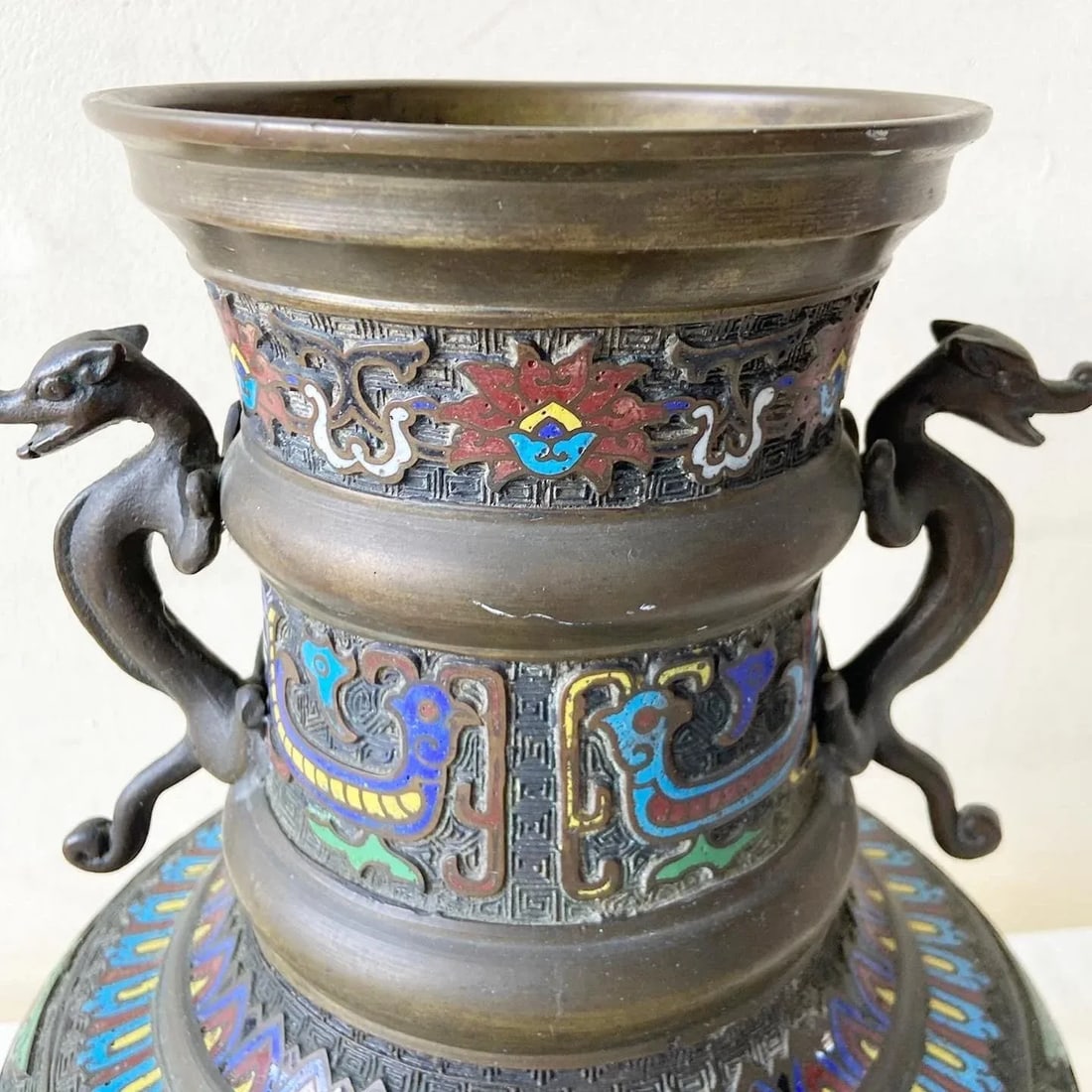 Early 20th Century Japanese Champleve Brass Vase - 8
