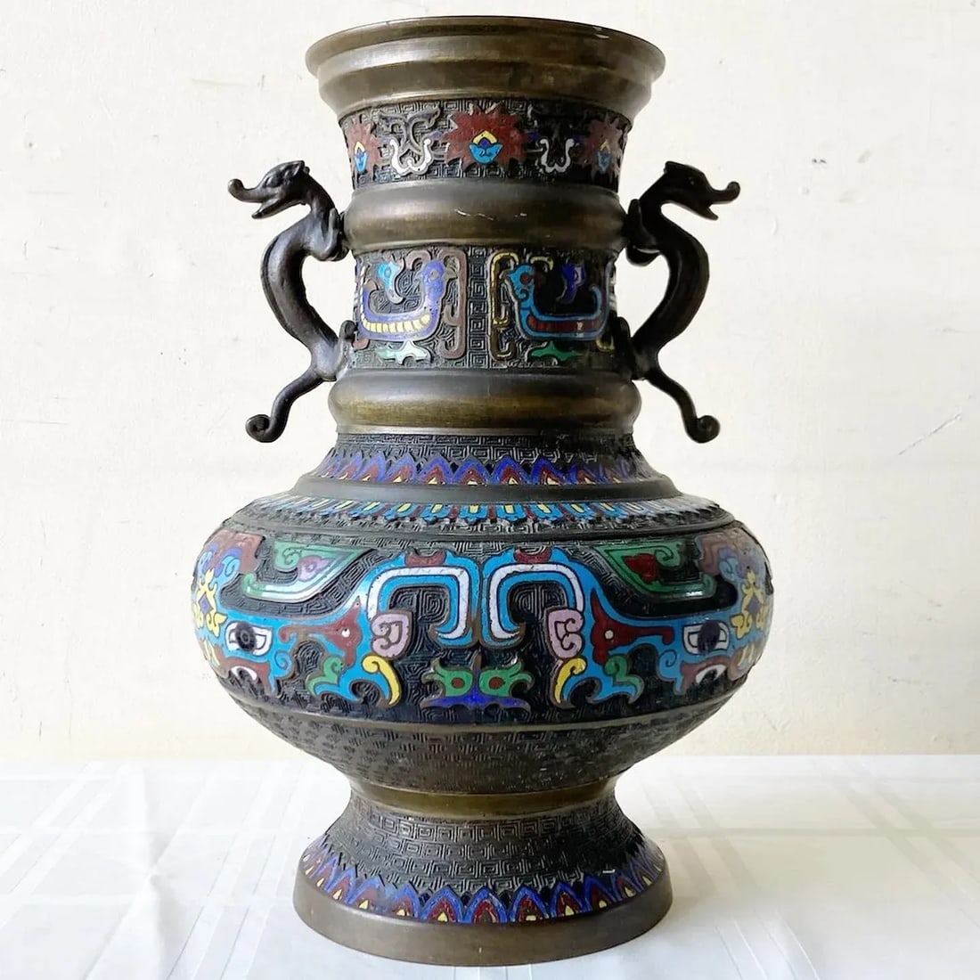 Early 20th Century Japanese Champleve Brass Vase - 9