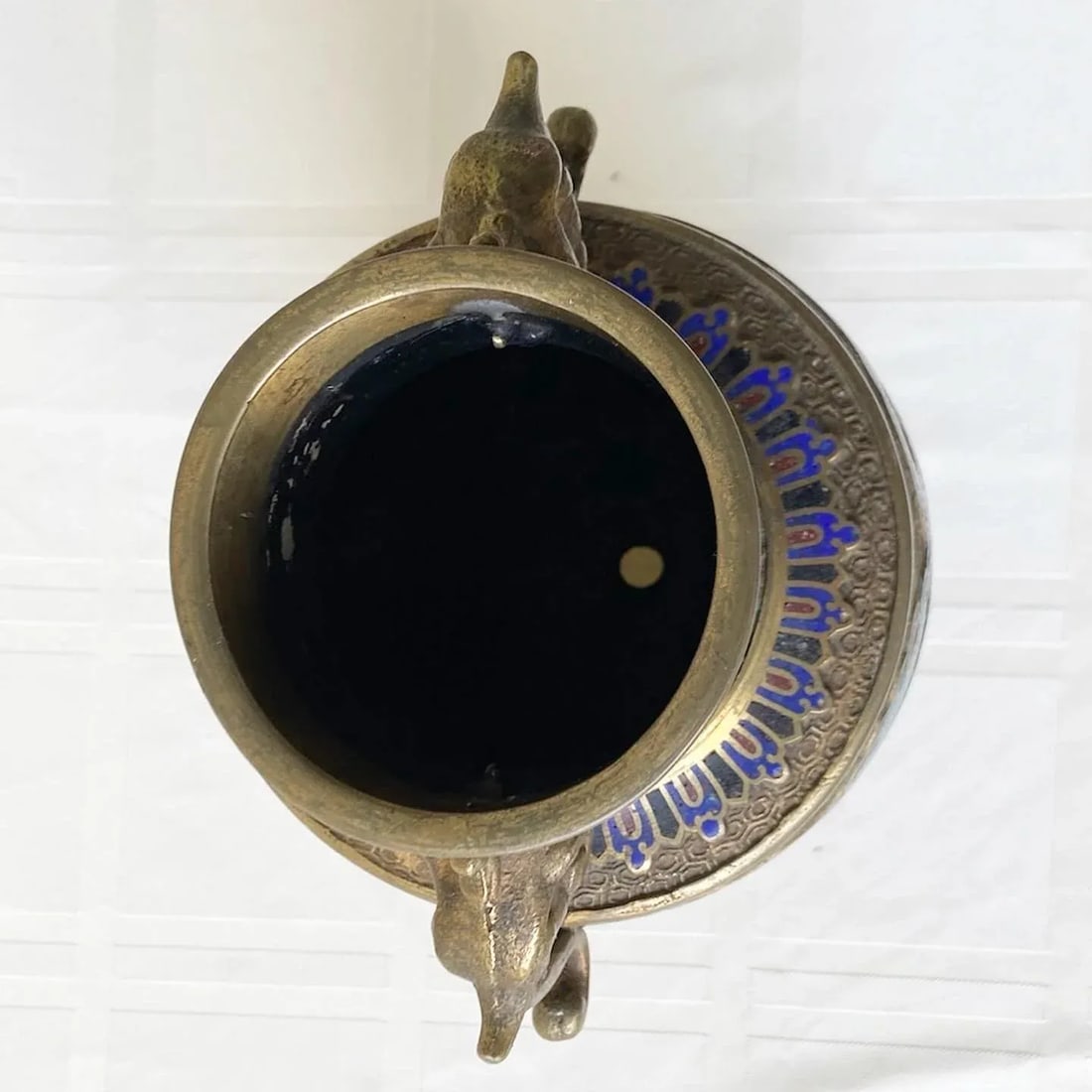 Vintage Japanese Brass Champleve Vase With Dragon Enamel - 4