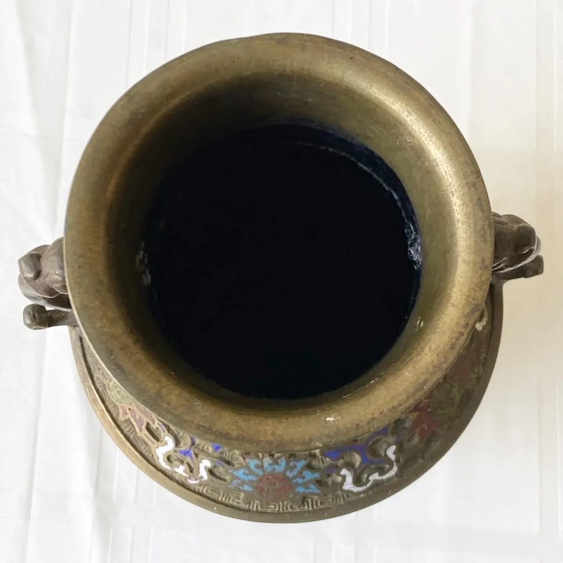 Vintage Japanese Brass Champleve Vase With Ornate Handles - 5