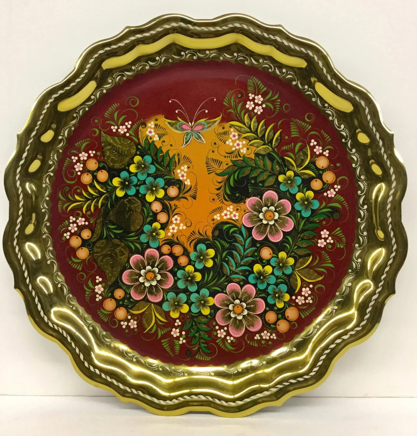 Gold Plate Hand Painted Serving Tray Bohemian - 10