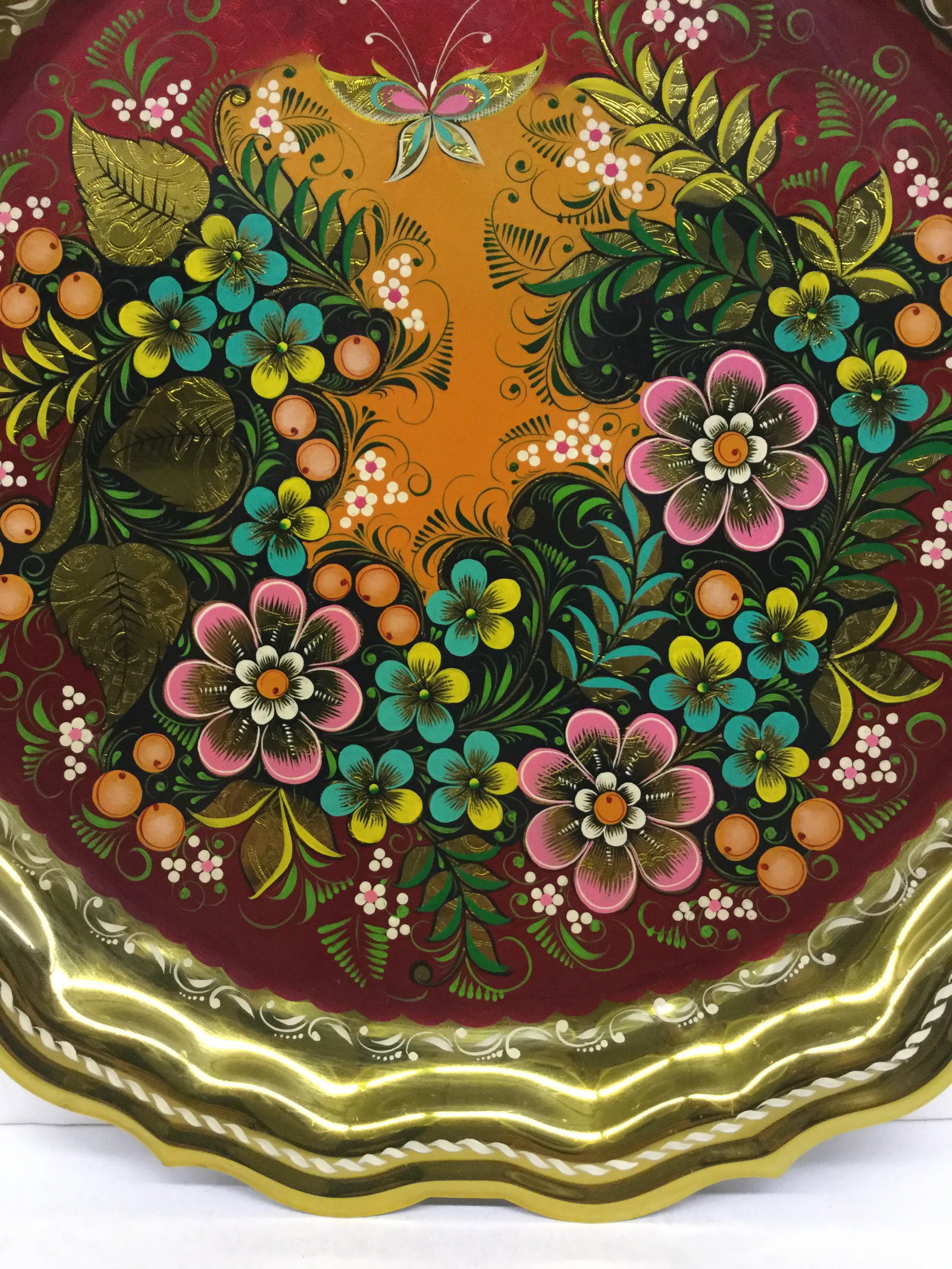 Gold Plate Hand Painted Serving Tray Bohemian - 2