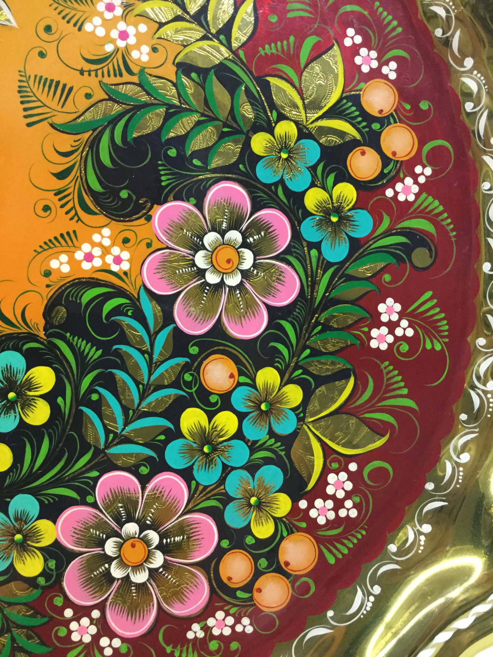 Gold Plate Hand Painted Serving Tray Bohemian - 3