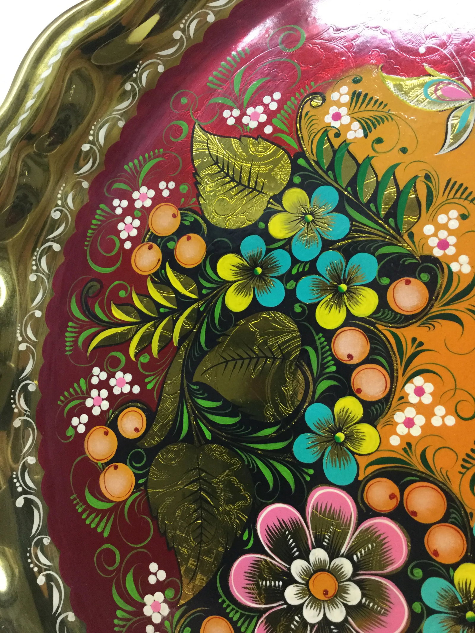 Gold Plate Hand Painted Serving Tray Bohemian - 4