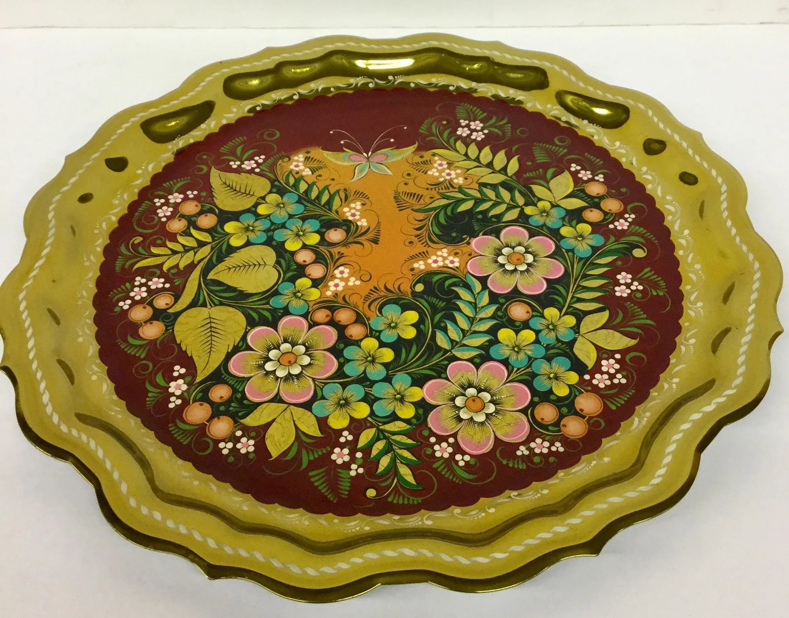 Gold Plate Hand Painted Serving Tray Bohemian - 5