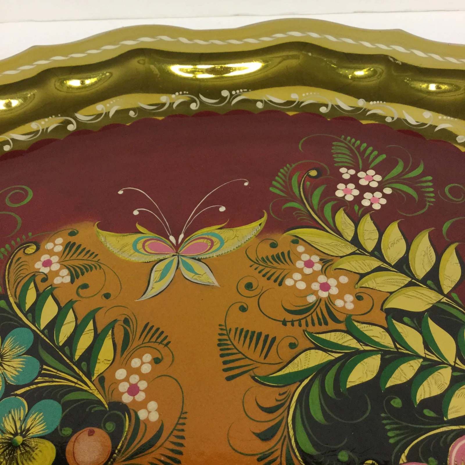 Gold Plate Hand Painted Serving Tray Bohemian - 6