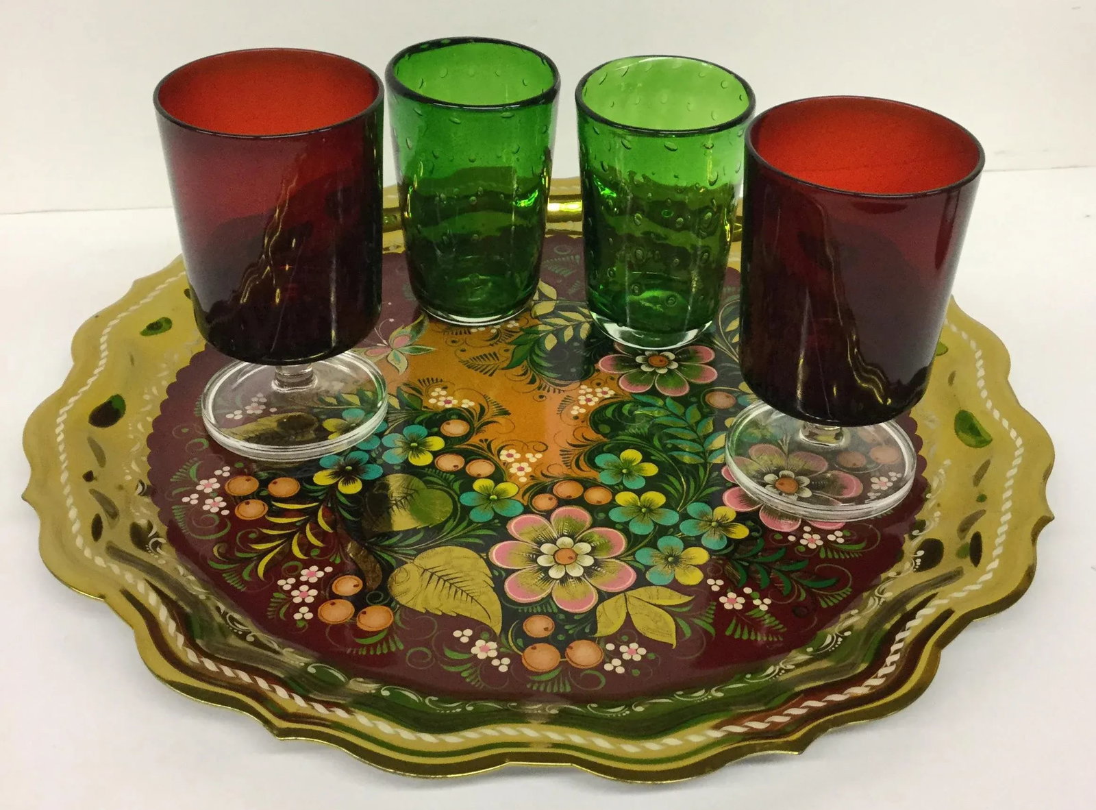 Gold Plate Hand Painted Serving Tray Bohemian - 9