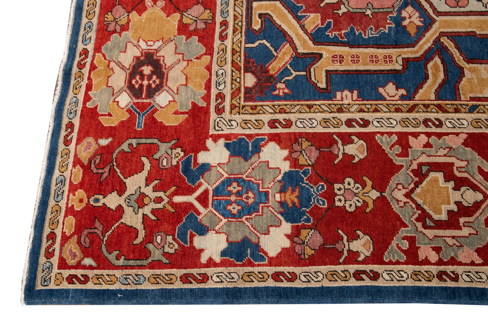 Red Vintage Turkish Handmade Navy Blue Wool Rug With Allover Motif - 4