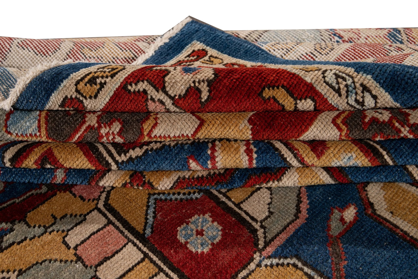 Red Vintage Turkish Handmade Navy Blue Wool Rug With Allover Motif - 5