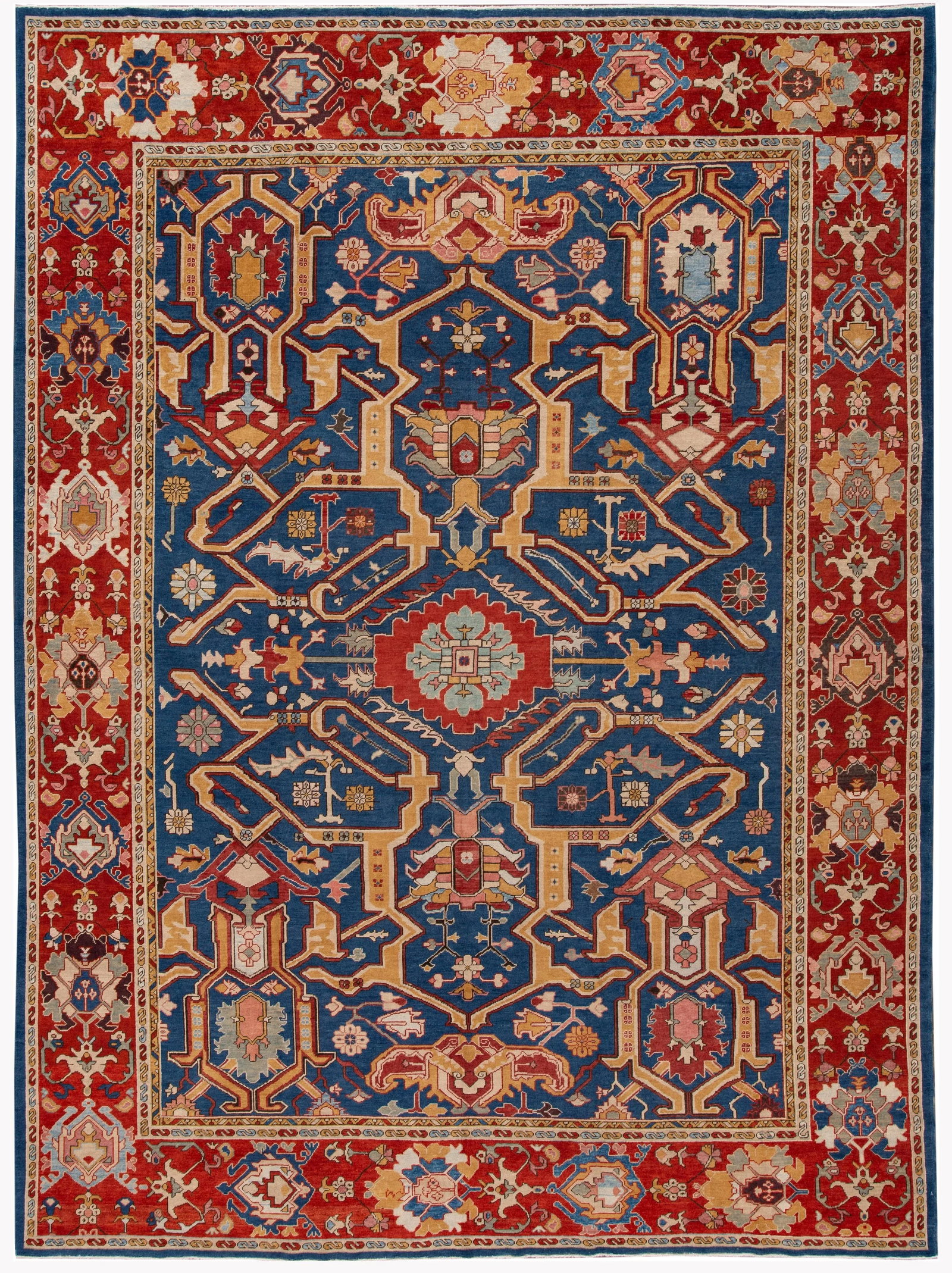 Red Vintage Turkish Handmade Navy Blue Wool Rug With Allover Motif - 8
