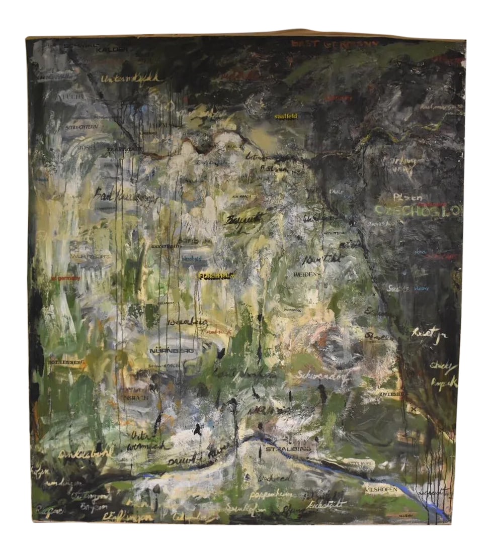 Impressionist Topographic German Painting: A wonderful large oil painted topographic map of pre Berlin Wall Germany with an abstract feel and marked cities signed Kirby Scudder. Condition: Condition Notes: Good - Moderate wear and tear, but