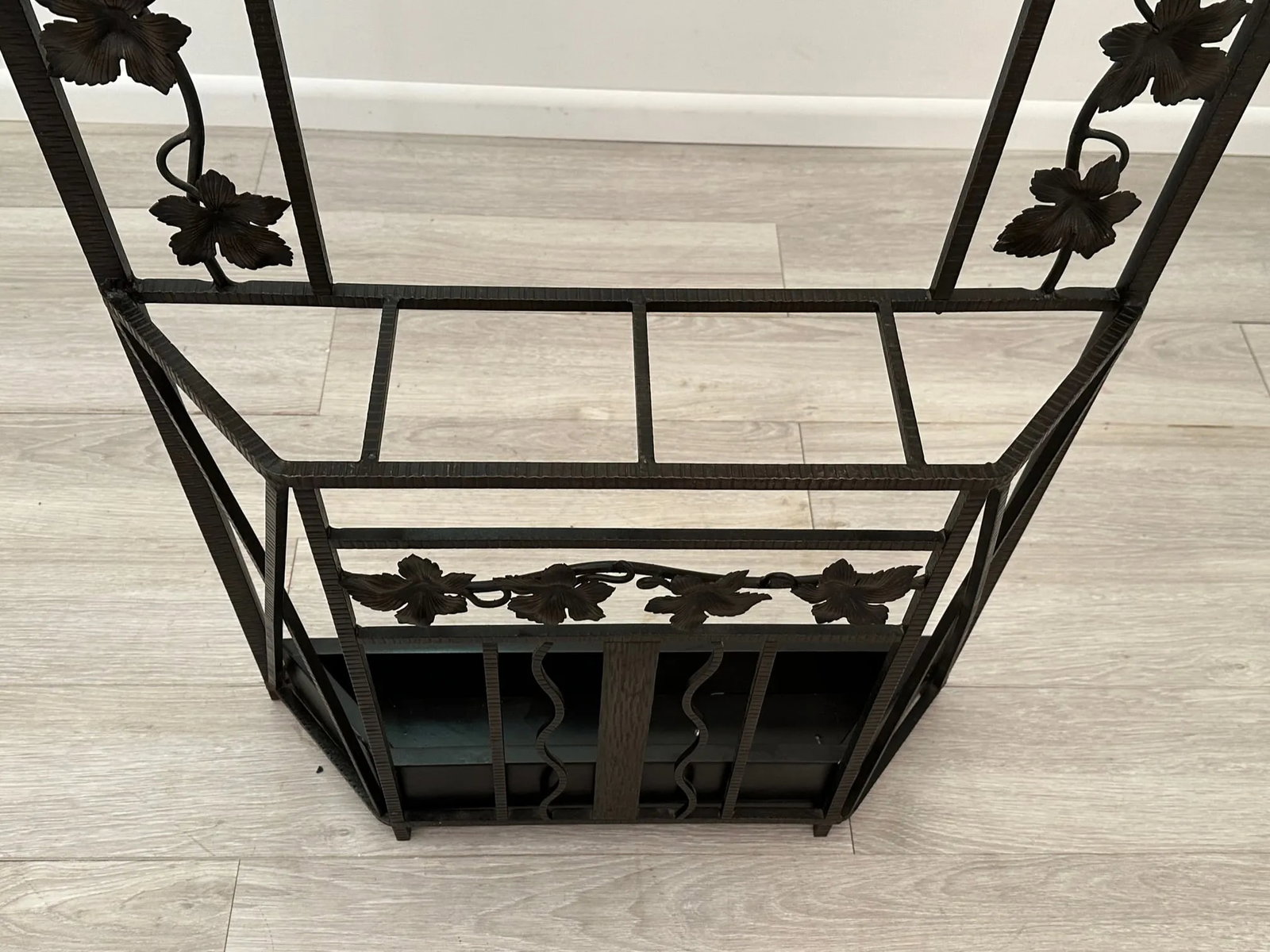 Vintage French Art Deco Iron Hall Hat & Coat Rack With Mirror - 3