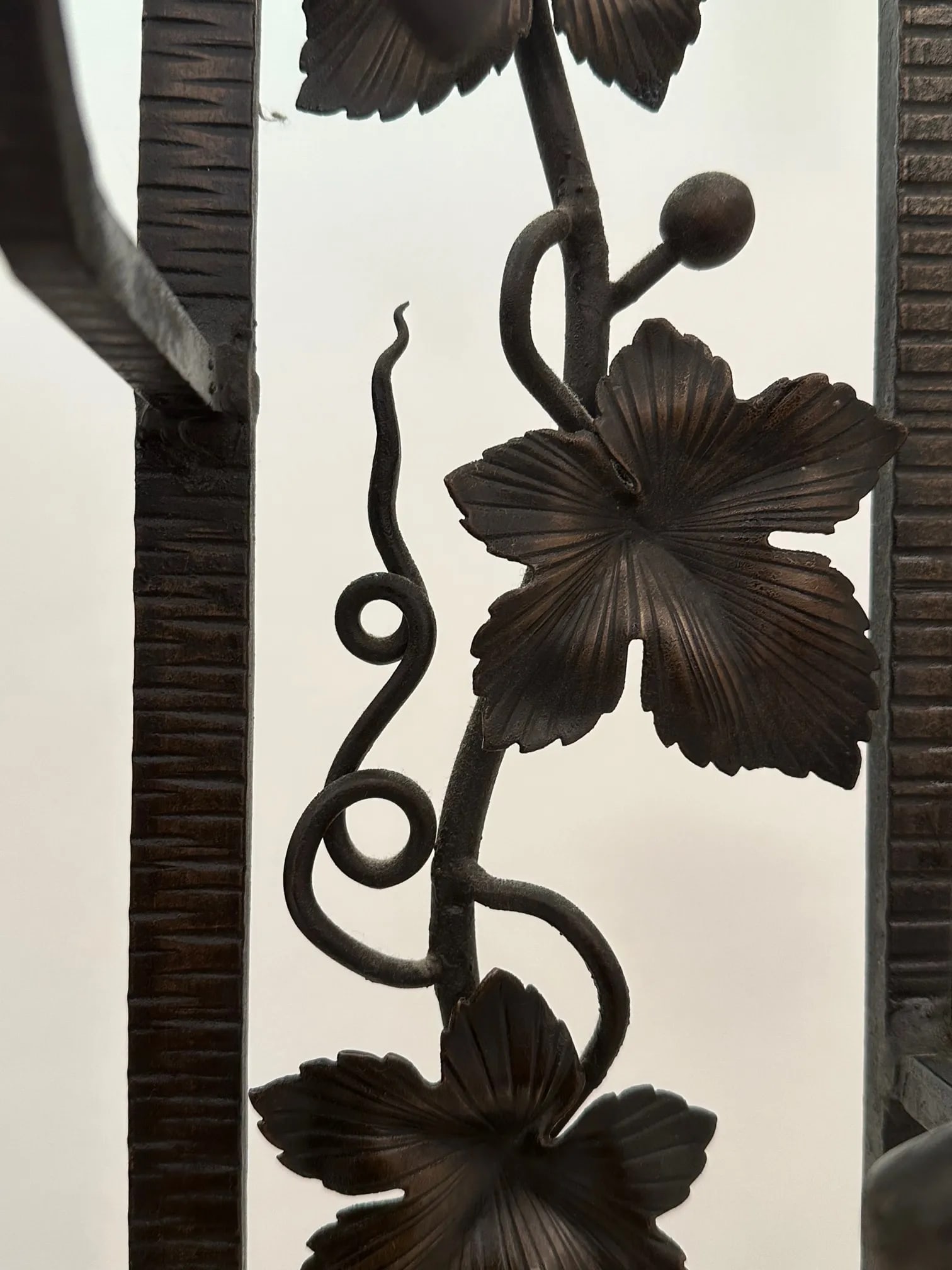 Vintage French Art Deco Iron Hall Hat & Coat Rack With Mirror - 6