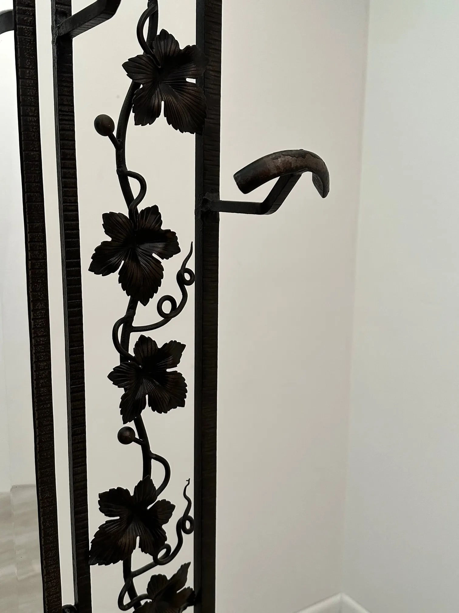 Vintage French Art Deco Iron Hall Hat & Coat Rack With Mirror - 8