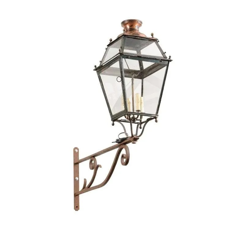 1890s French Iron and Copper Wall Lantern with Four Lights and Scrolling Bracket - 11