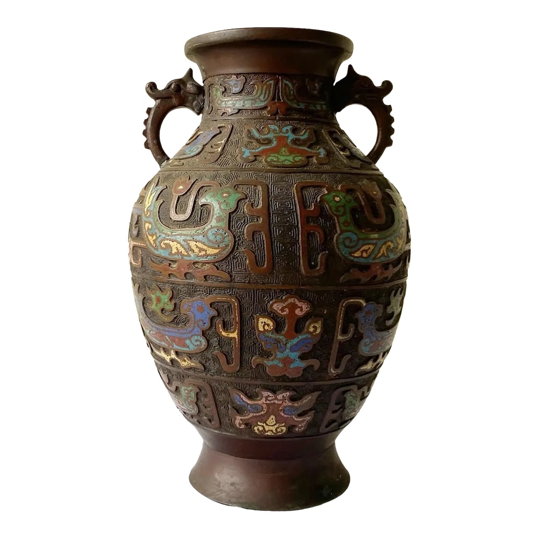 Early 20th Century Japanese Brass Champleve Vase: Exceptional vintage early 20th century champleve brass vase. Features a vibrant enamel design throughout the vase. Condition: Alterations: Original Condition Unaltered Imperfections: Some
