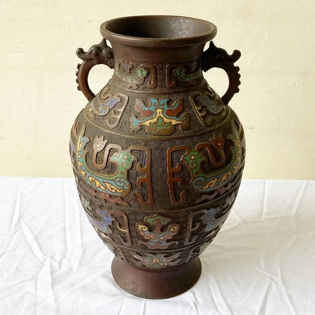 Early 20th Century Japanese Brass Champleve Vase - 2
