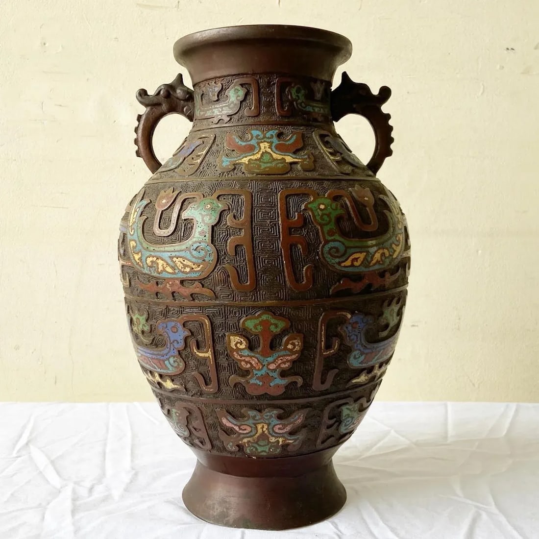 Early 20th Century Japanese Brass Champleve Vase - 3