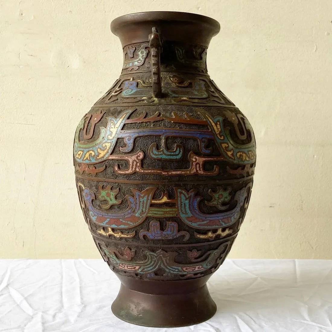 Early 20th Century Japanese Brass Champleve Vase - 5