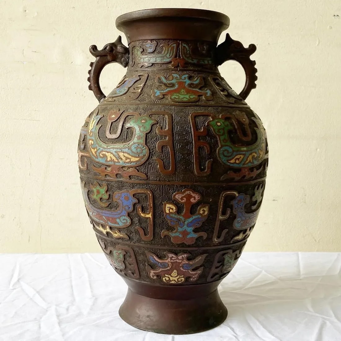 Early 20th Century Japanese Brass Champleve Vase - 8