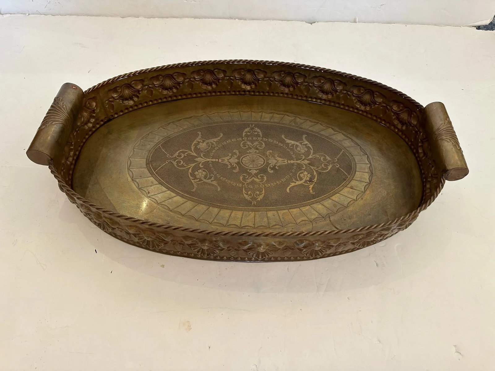 Continental Antique Oval Brass Gallery Tray - 3