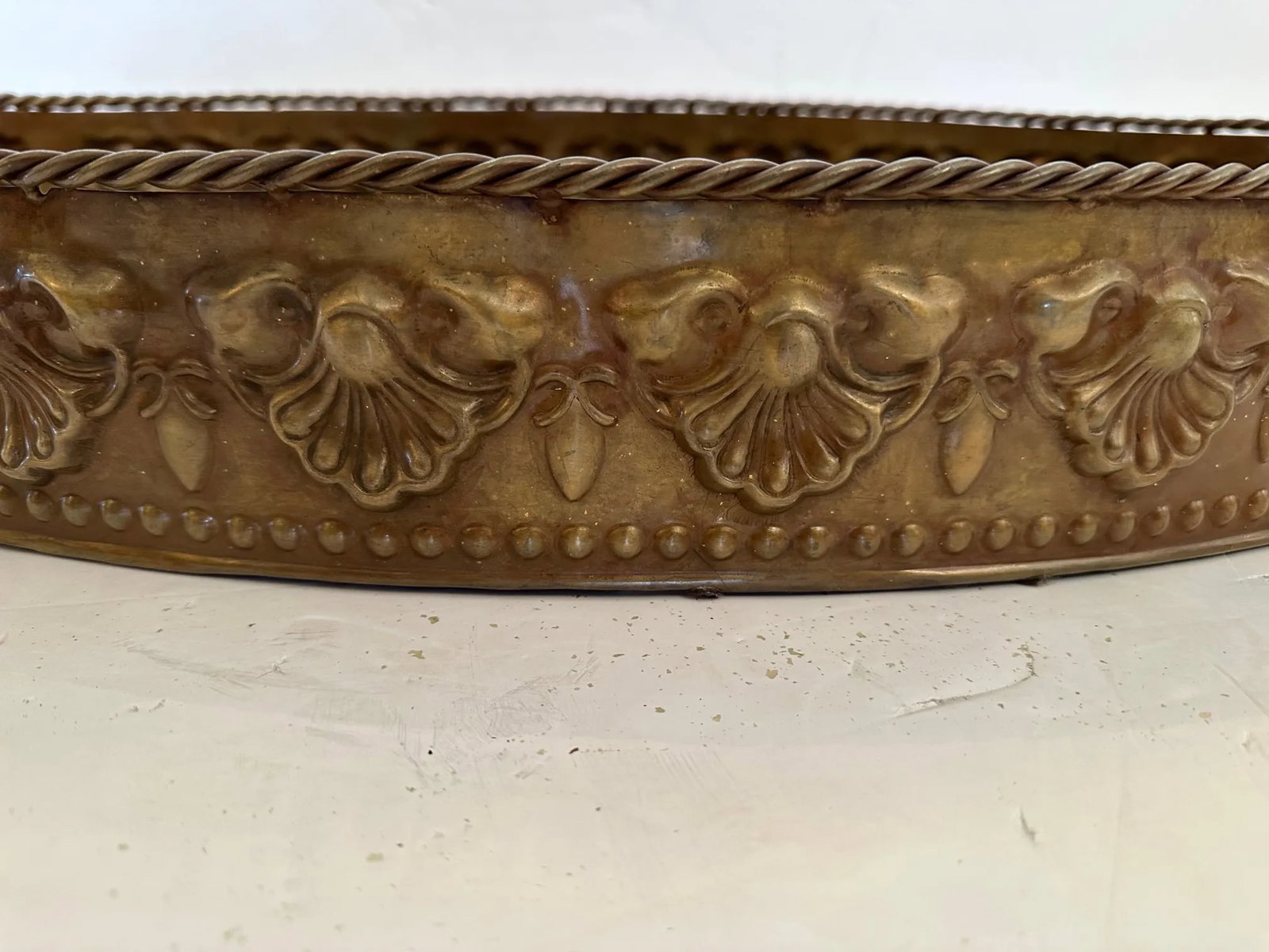 Continental Antique Oval Brass Gallery Tray - 4