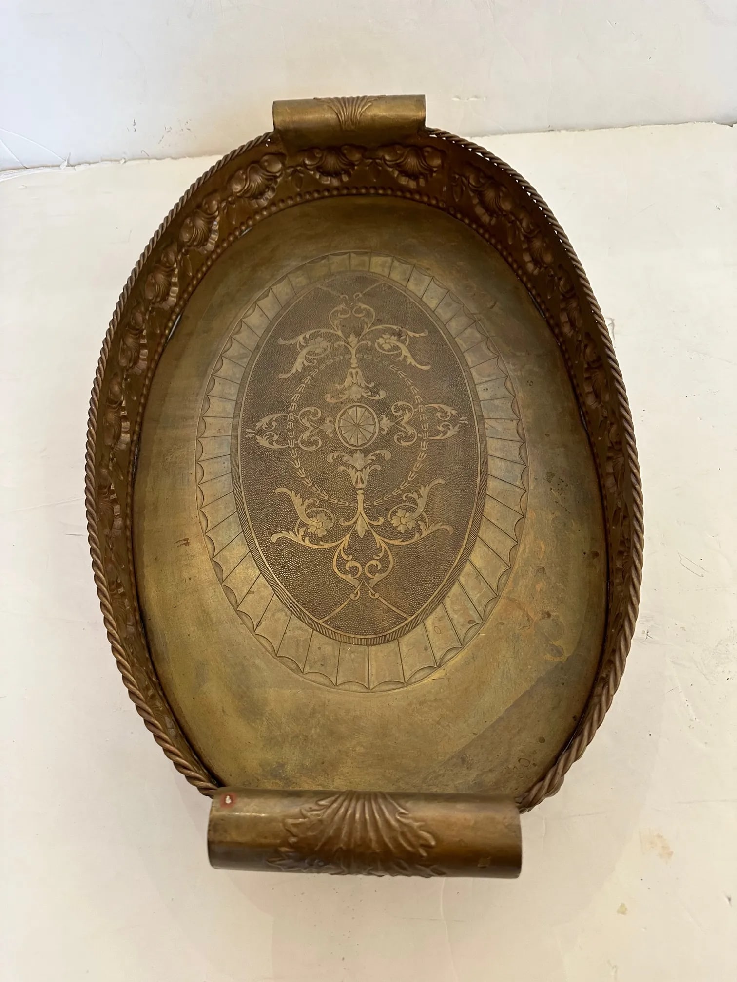 Continental Antique Oval Brass Gallery Tray - 5