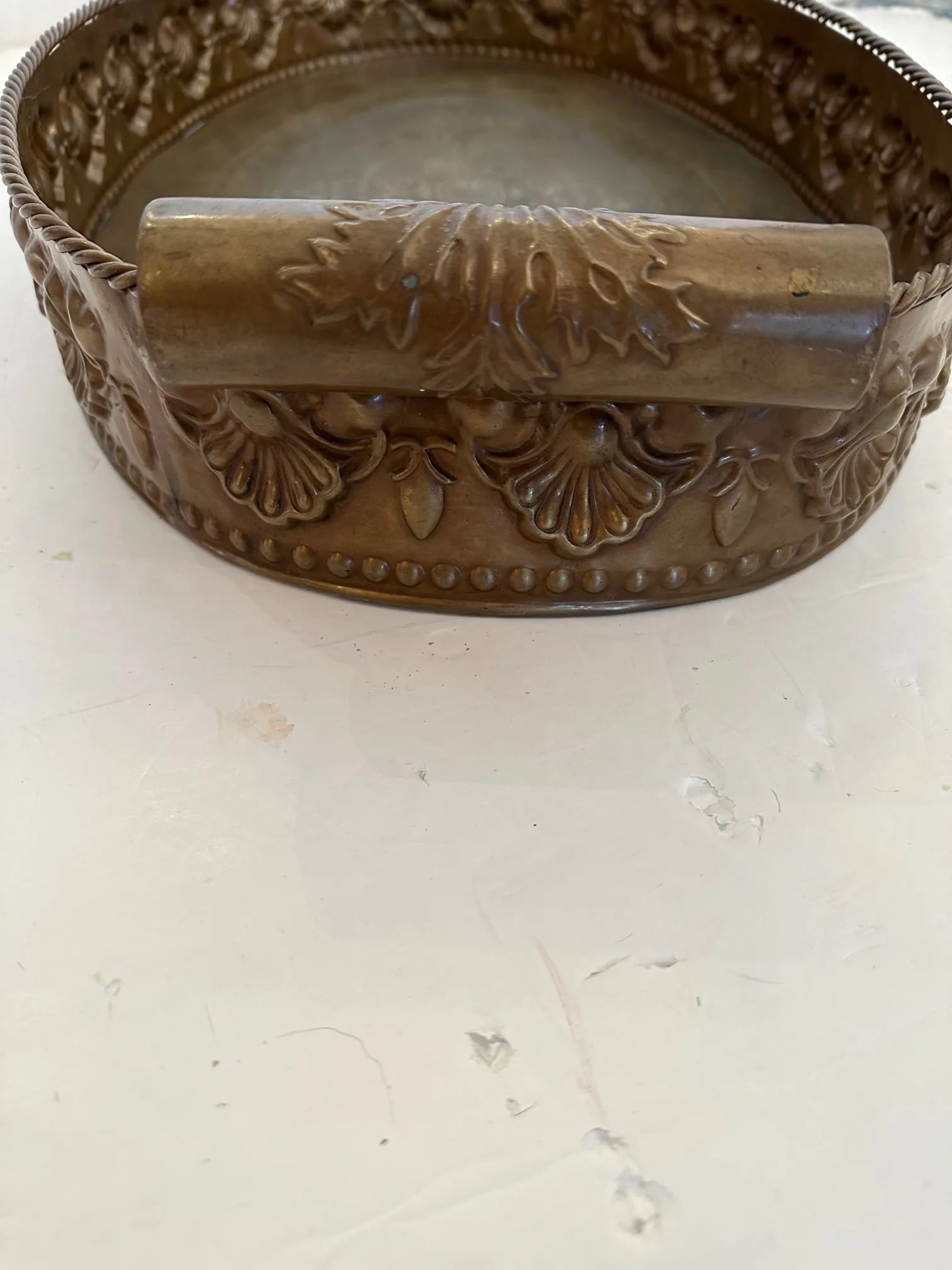 Continental Antique Oval Brass Gallery Tray - 6