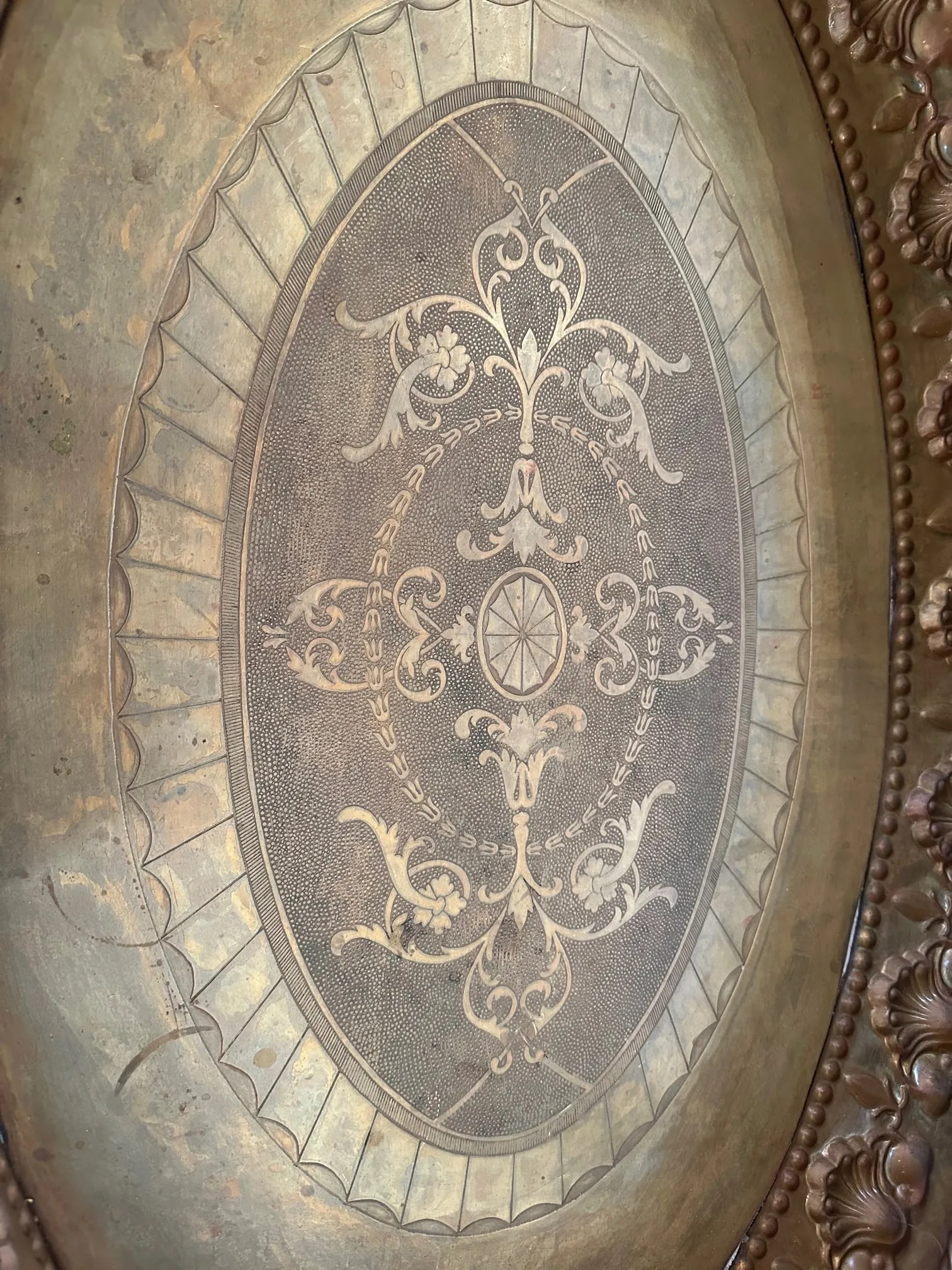 Continental Antique Oval Brass Gallery Tray - 7