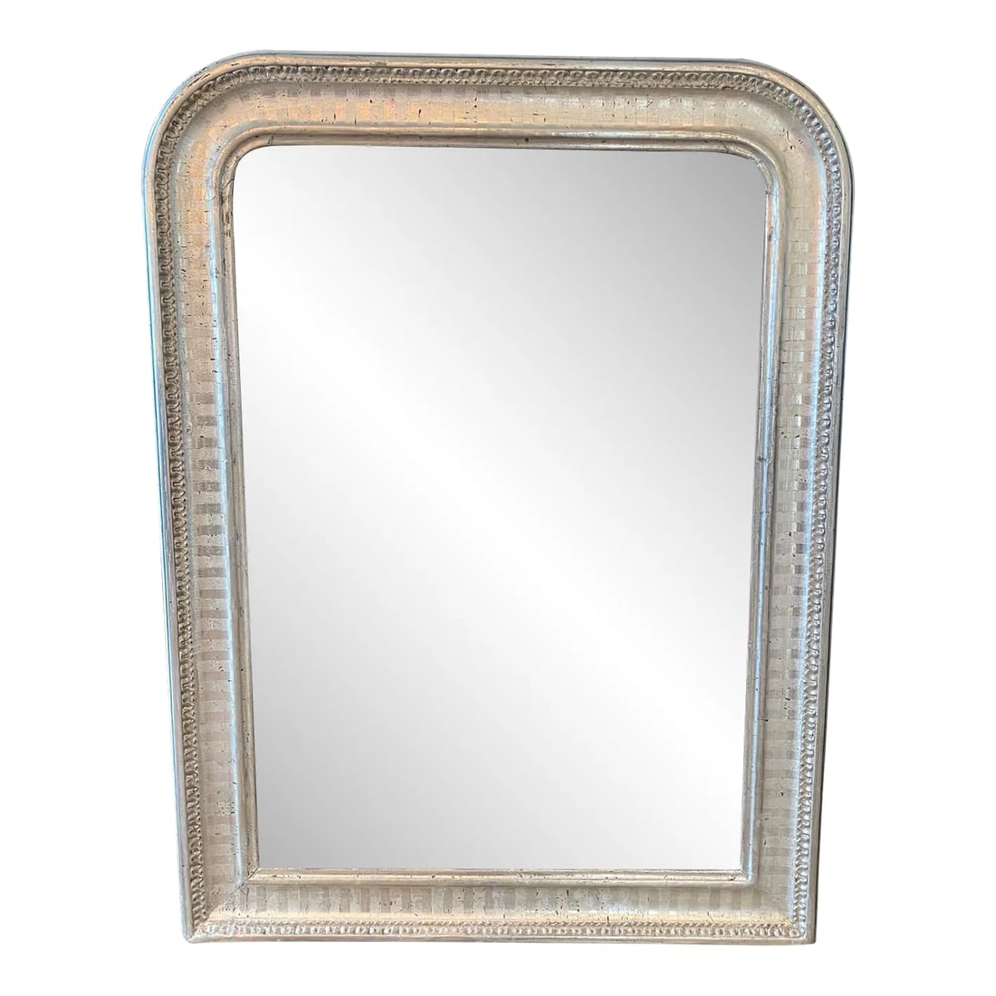 Striped Silver Gilt Louis Philippe Antique French Mirror: Silver gilt Louis Philippe antique mirror with a lovely striped pattern with beaded edge. Original pine board back. Circa 1880. #6248 Condition: Alterations: Original Condition Unaltered