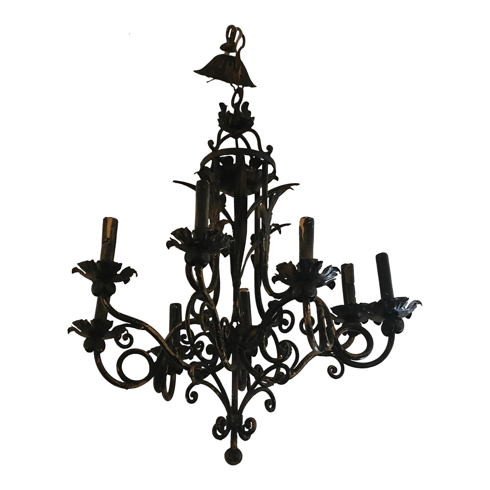 Vintage Italian Black and Gold Iron Tole Chandelier (1 of 7)